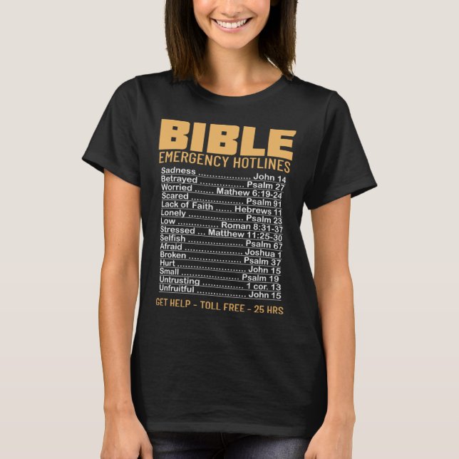 Camiseta Bible Emergency Numbers Verse God Jesus Faith Chri (Frente)