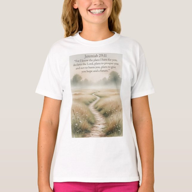 Camiseta Bible Jeremiah 29:11 Christian Girl's Tee Shirt (Frente)