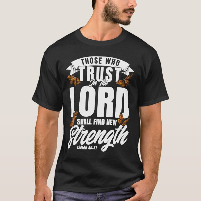 Camiseta Bíblia Cristã Verse Isaiah 4031 Flor Butterfly (Frente)