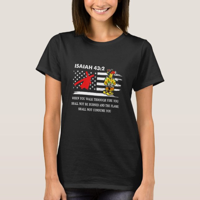 Camiseta Bíblia Cruzada de Bombeiros de Linha Vermelha fina (Frente)