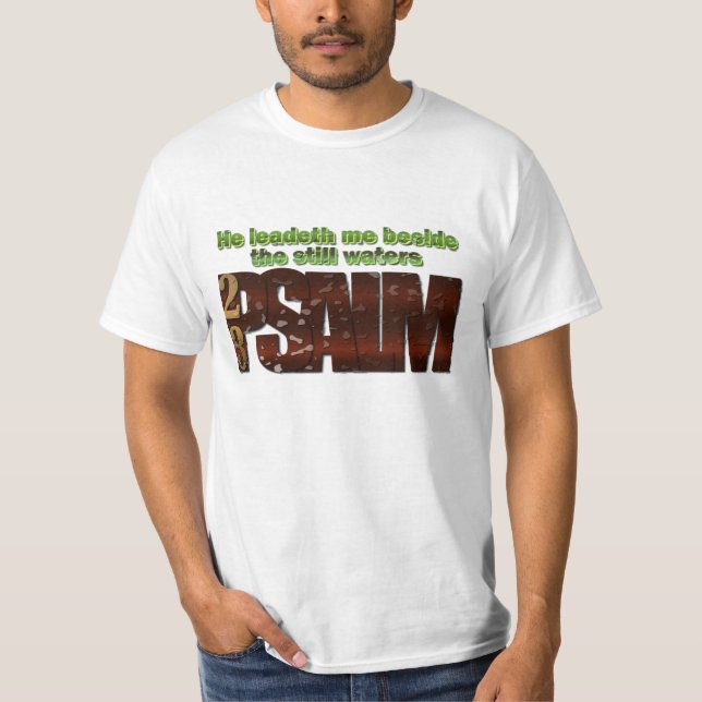 Camiseta Bíblia Verso 23º Salmo com Gotas de Água (Frente)