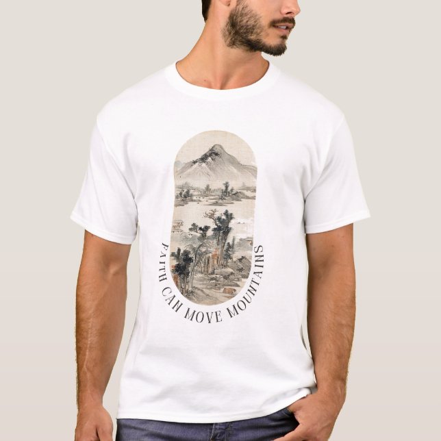 Camiseta Bíblia Verso, Fé Pode Mover Montanhas (Frente)