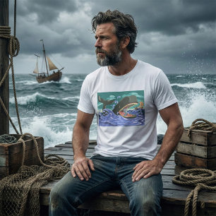 Camiseta Biblical Jonah e a Cena do Oceano Baleeiro