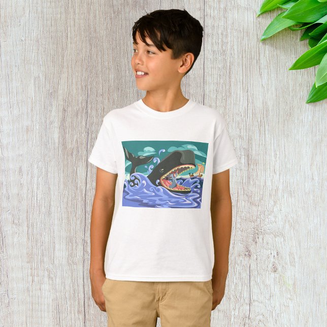 Camiseta Biblical Jonah e a Cena do Oceano Baleeiro (Criador carregado)
