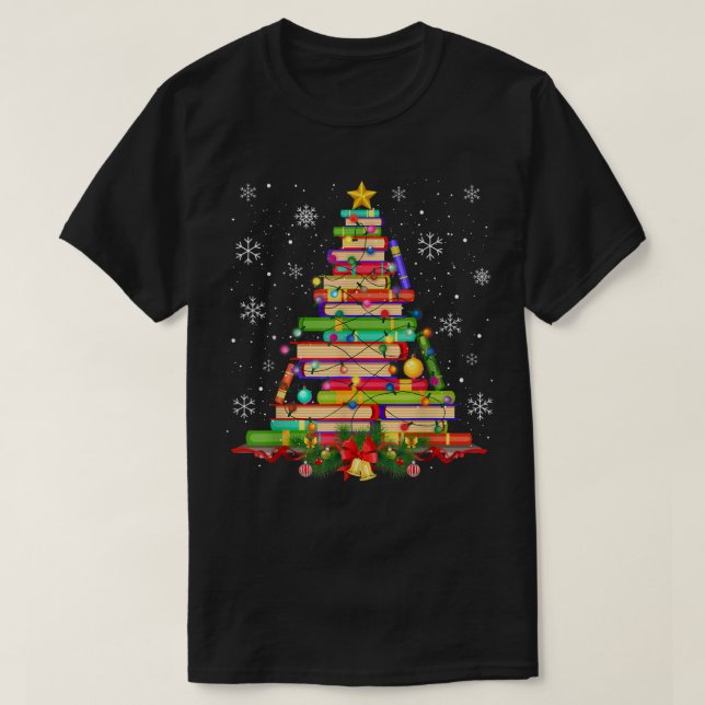 Camiseta Biblioteca de Árvore do Natal Biblioteca do Xmas L (Frente do Design)