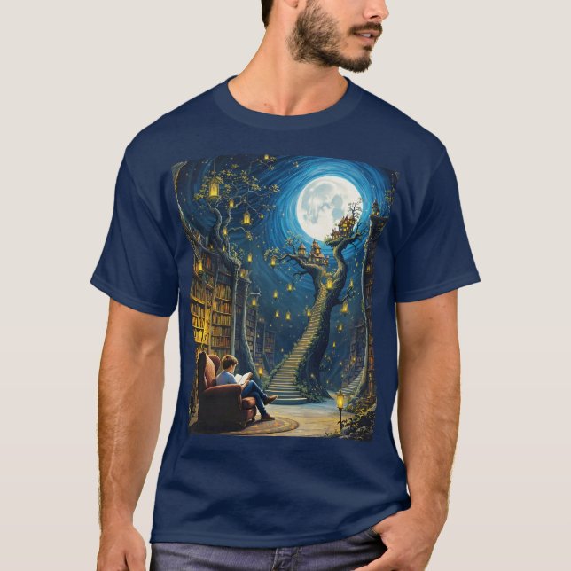 Camiseta Biblioteca de Árvore Fantasy Cute Boy (Frente)