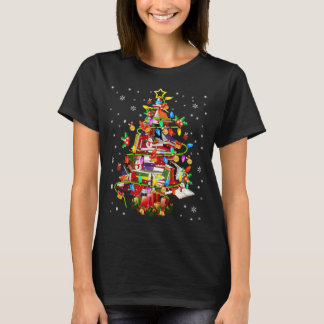 Camiseta Biblioteca de Árvore Xmas Lights Tree Book Lover L