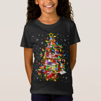 Camiseta Biblioteca de Árvore Xmas Lights Tree Book Lover L