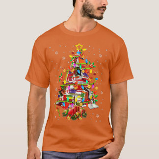 Camiseta Biblioteca de Árvore Xmas Lights Tree Book Lover L