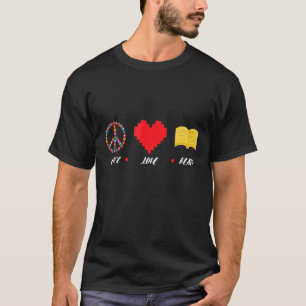 Camiseta Biblioteca de Livros de Leitura do Peace Love