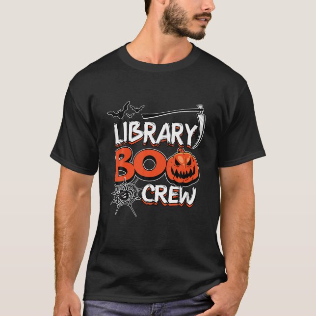 Camiseta Biblioteca Funny Boo Crew Halloween Figurume Bibli (Frente)