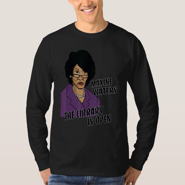 Camiseta Biblioteca Máxima Preta E Branca Está Aberta. (Frente)