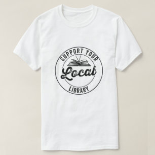 Camiseta biblioteca, suporte a biblioteca local, livros