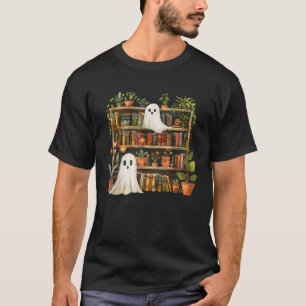 Camiseta Bibliotecária Fofa Prateleiras de Livros Fantasma