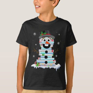 Camiseta Bibliotecário de Pilha de Livros de Boneco de Neve