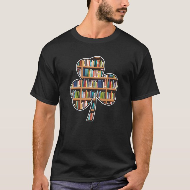 Camiseta Bibliotecas de Shamrock de Leitura de Livro L (Frente)