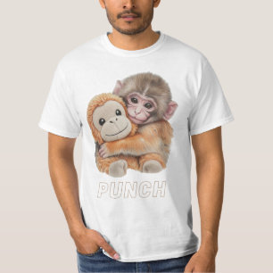 Camiseta Bicho de pelúcia abraçando macaco bebê Punch fofo