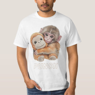 Camiseta Bicho de pelúcia abraçando macaco bebê Punch fofo