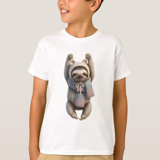 Camiseta Bicho-Preguiça Fofo e Aconchegante de Inverno para (Frente)