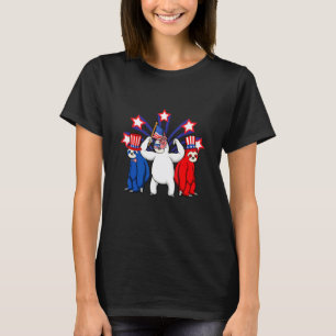 Camiseta Bicho-Preguiça Vermelho Branco Azul Fofo & Bandeir
