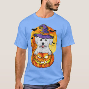 Camiseta Bichon Frise Bruxa Abóbora Cachorro de Halloween D
