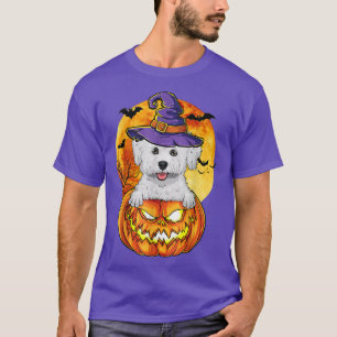 Camiseta Bichon Frise Bruxa Abóbora Cachorro de Halloween D