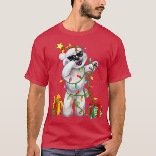 Camiseta Bichon Frise Cachorro Santa Hat Noite Luzes de Árv