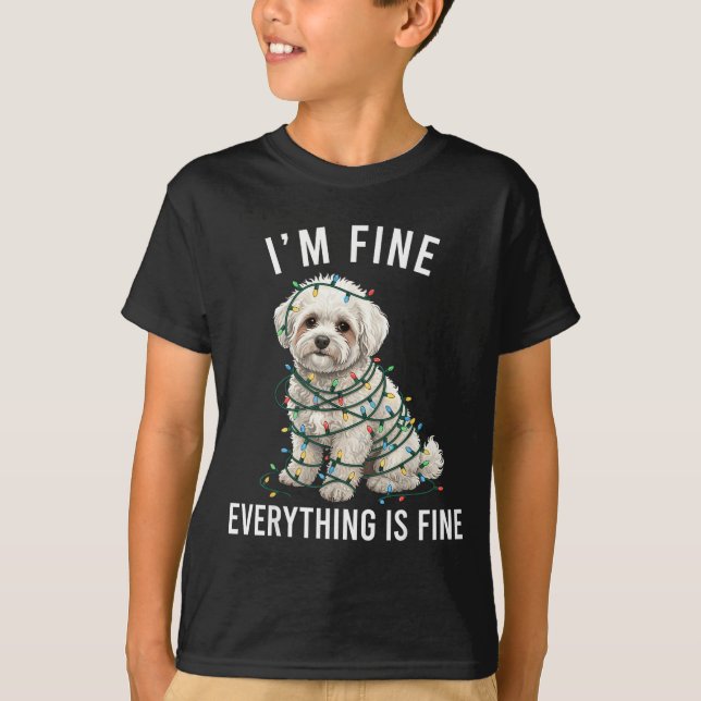 Camiseta Bichon Frise Christmas I'm Fine Everything Is Fine (Frente)