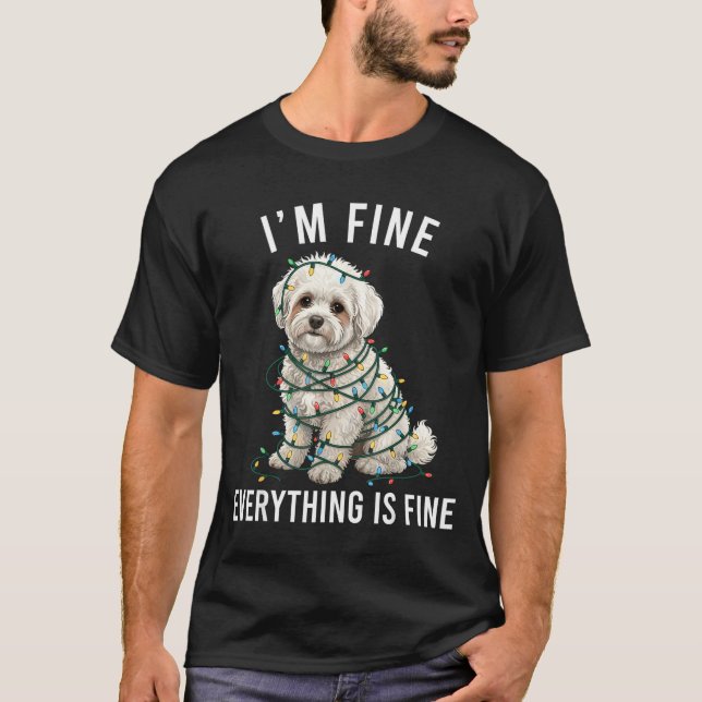 Camiseta Bichon Frise Christmas I'm Fine Everything Is Fine (Frente)