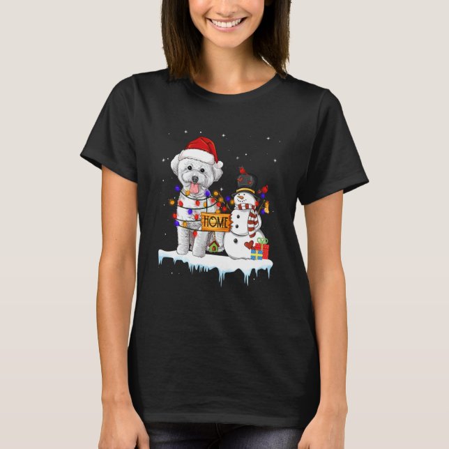 Camiseta Bichon Frise Cog Christmas Snowman Xmas Lights Paj (Frente)