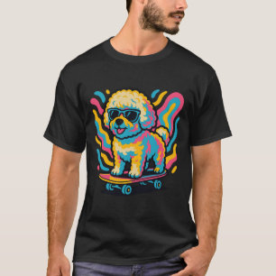 Camiseta Bichon Frise de skate fazendo skate divertido Bich