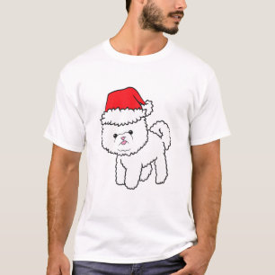 Camiseta Bichon Frise Dog Com Santa Hat Natal Bichon F