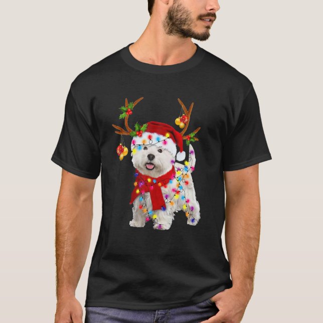Camiseta Bichon Frise Dog Reindeer Papais noeis De Natal En (Frente)