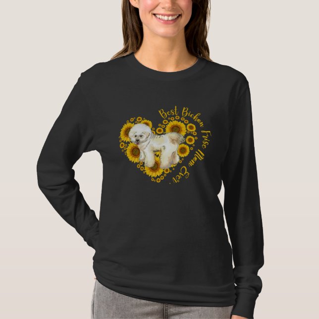 Camiseta Bichon Frise Mom Sunflower Heart  Mother s Day (Frente)