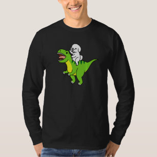 Camiseta Bichon Frise Montando Dinossauro Rex Cachorro