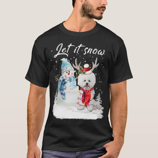 Camiseta Bichon Frise Papais noeis Cachorro Natal Snowman X (Frente)