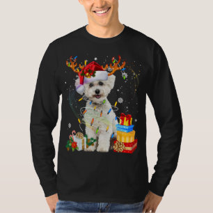Camiseta Bichon Frise Reindeer De Natal Luzes Engraçadas Cã