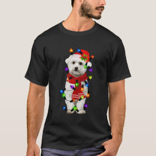 Camiseta Bichon Frise Reindeer De Natal Luzes Engraçadas Cã