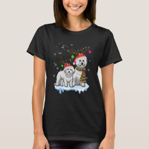 Camiseta Bichon Frise Santa Hats Reindeer de Natal Bonito