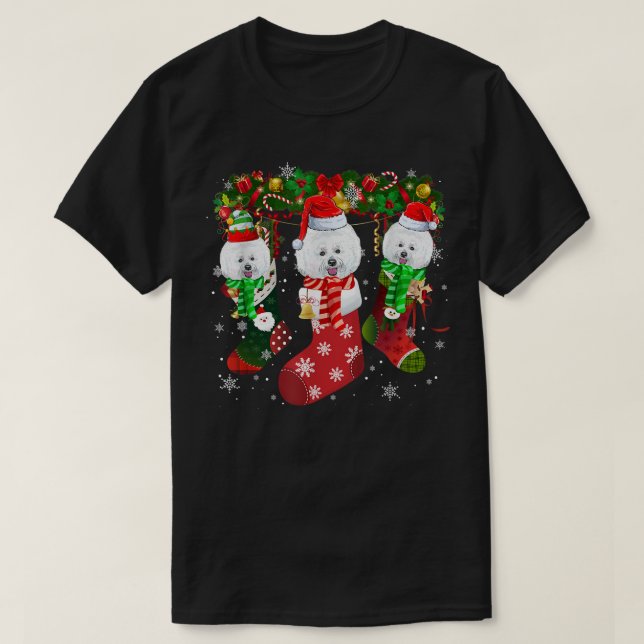Camiseta Bichon Frise Socks Christmas Funny Family Pajamas  (Frente do Design)