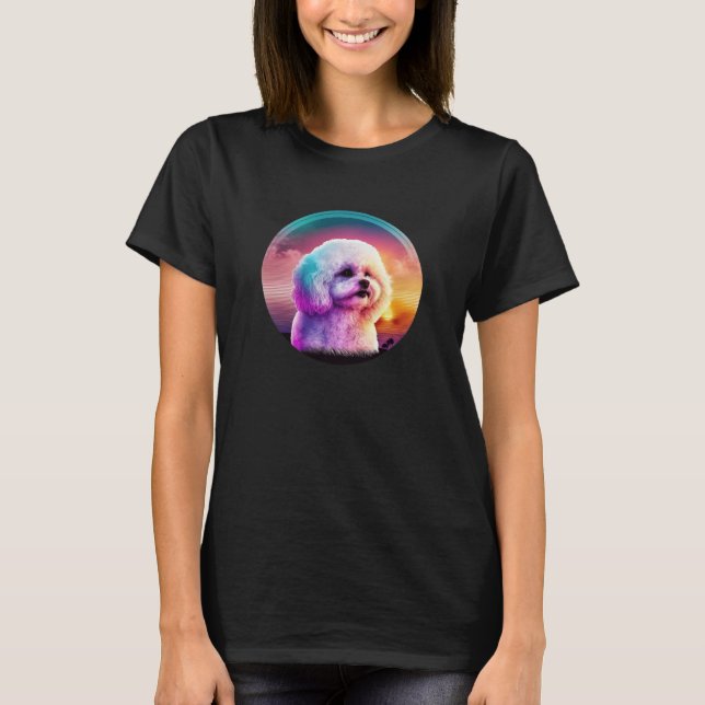Camiseta Bichon Frise Synthwave 80s Retrowave Aesthetic  1 (Frente)