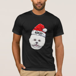 Camiseta Bichon Frisé Terriers Chapéu de Natal Cachorro Gra