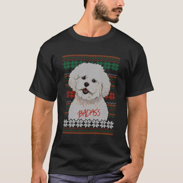 Camiseta Bichon Frise Ugly Christmas Sweater Design (Frente)