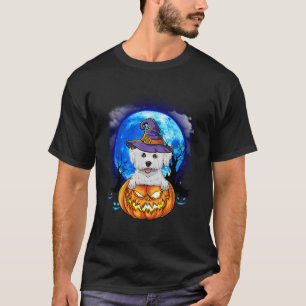 Camiseta Bichon Frise Witch Moon Pumpkin Assustado Hallowee