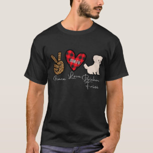 Camiseta Bichon Frisé Xadrez Peace Love Cog