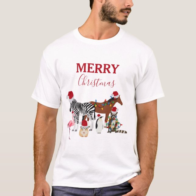 Camiseta Bichos de Natal engraçados e bonitos Noel Hats Lig (Frente)