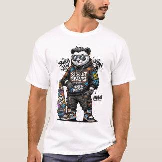 Camiseta Bichos de Rua Panda Skatista Capuz de Grafite C