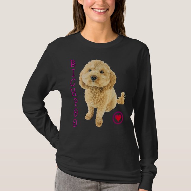 Camiseta Bichpoo Cachorro Cachorro Cruzando Noodle Super Cu (Frente)