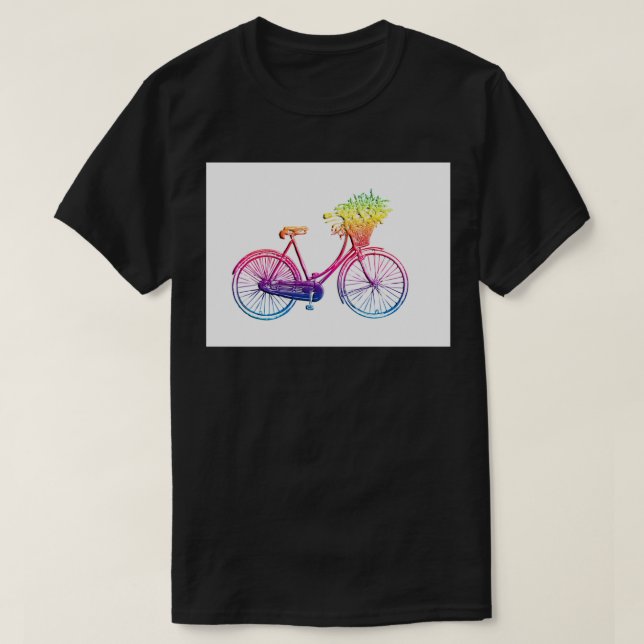 Camiseta Bicicleta Arco-Íris com Flor (Frente do Design)
