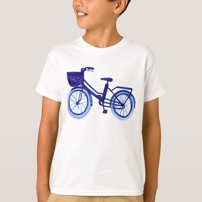 Camiseta Bicicleta azul da aguarela (Frente)